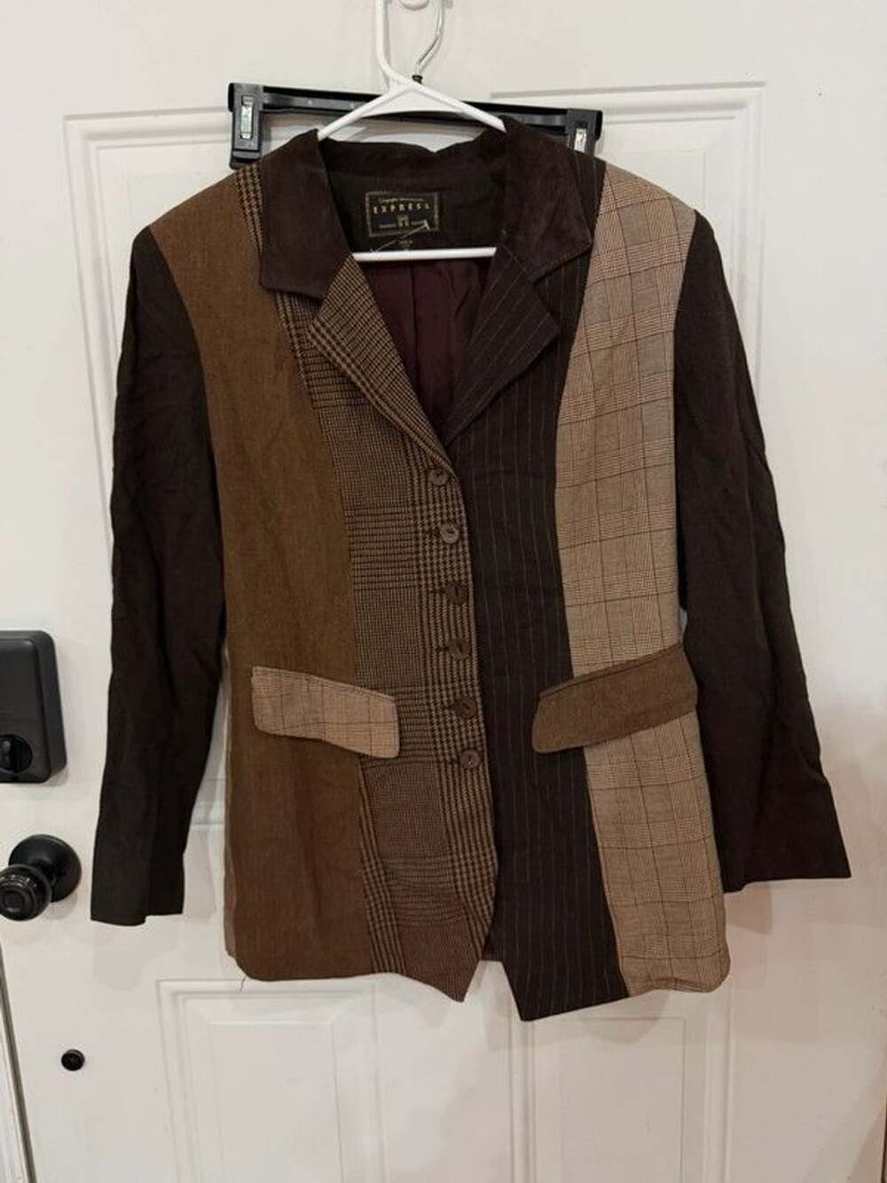 Vintage Express Compagnie Internationale Patchwork Wool Blend Blazer Size Medium